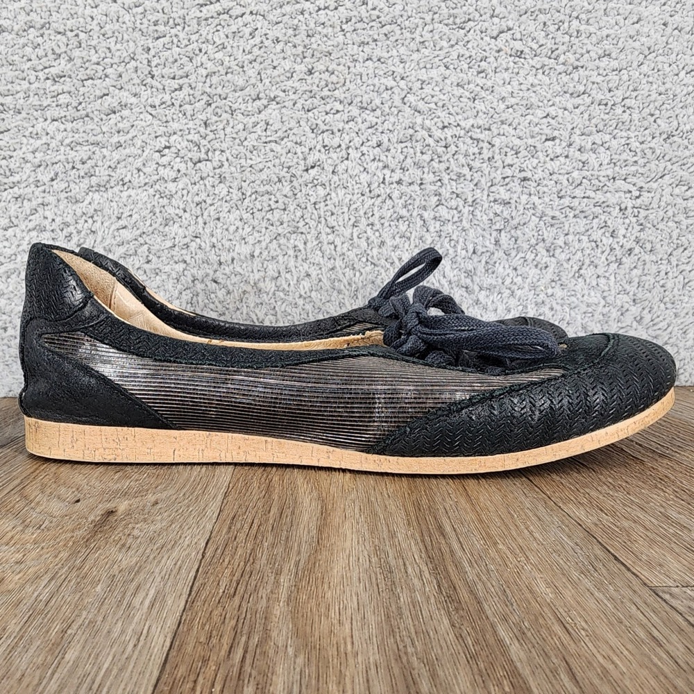 MJUS Women's Black Leather Textured Slip On Sneakers Flats Size 38‎ US 8